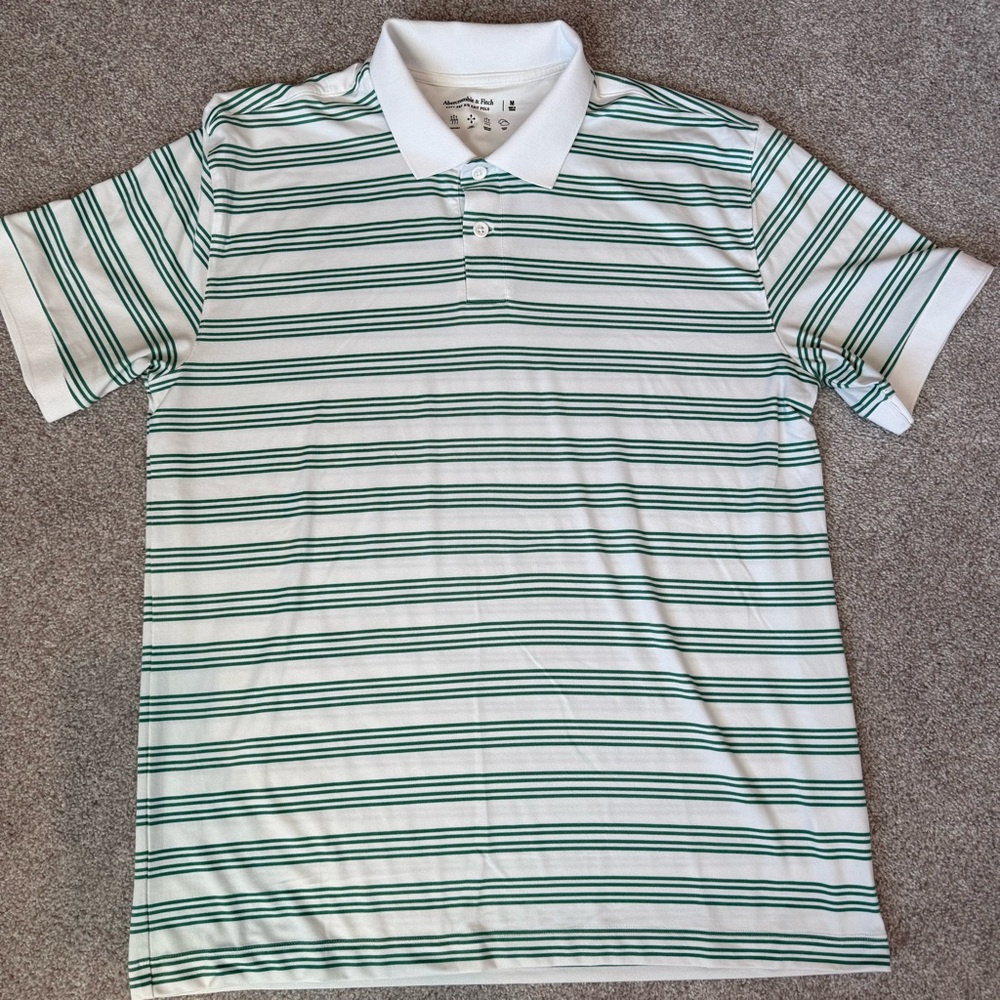 Abercrombie & Fitch White and Green Striped Polo Shirt